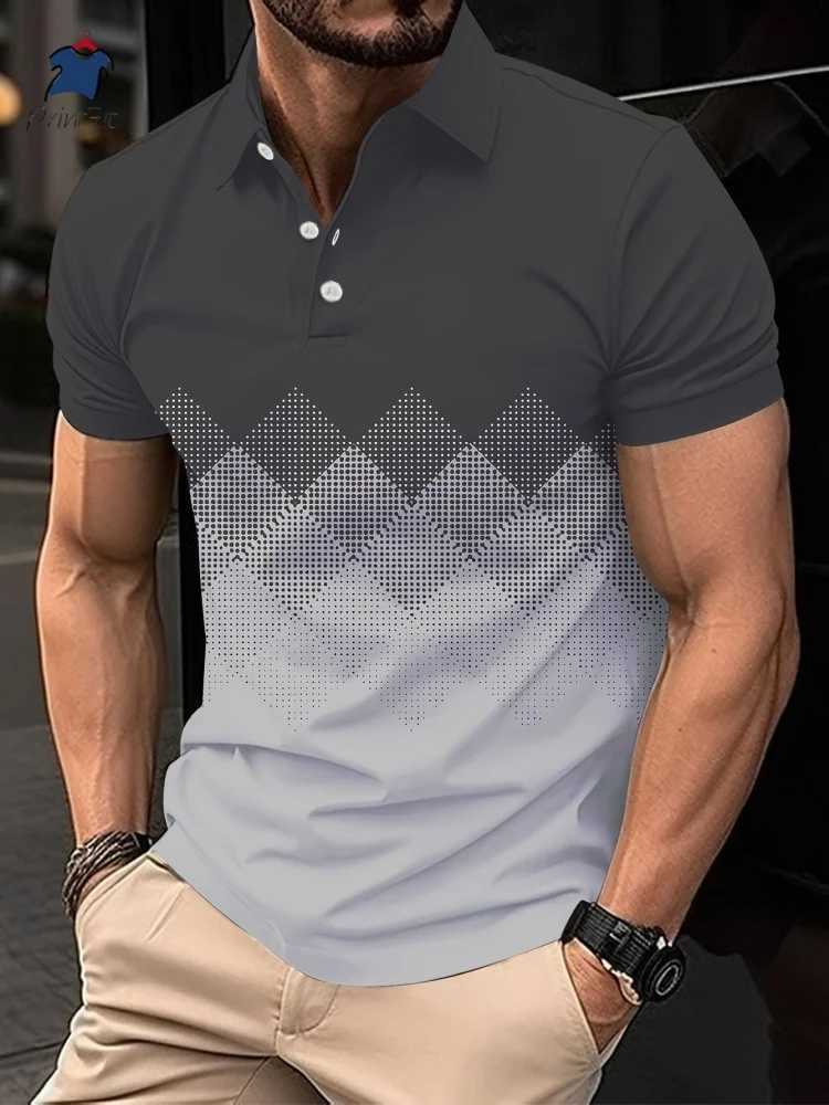 Retro Geometry Polo Shirt For Men Colorful Stripes Pattern 3D Printed T-Shirts Summer Loose Lapel Top Button Short Sleeve Tees XJ250725