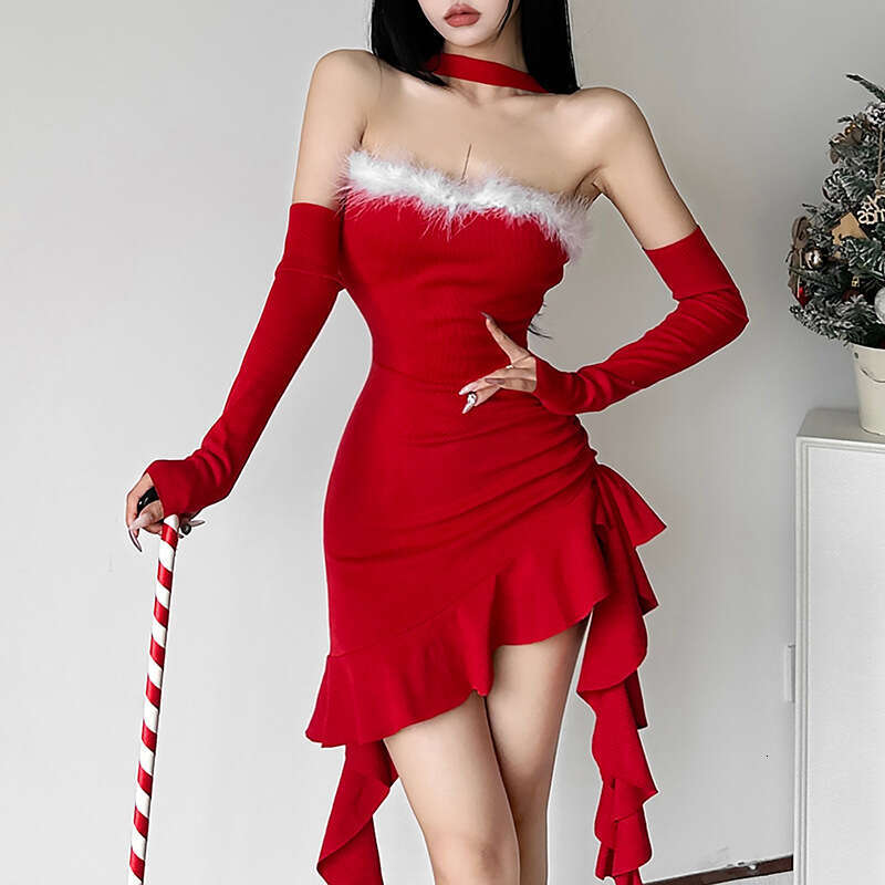 2024 Autumn New Women's Solid Color Slim Fashion Off-Shoulder Halter Backless Dress 9f7