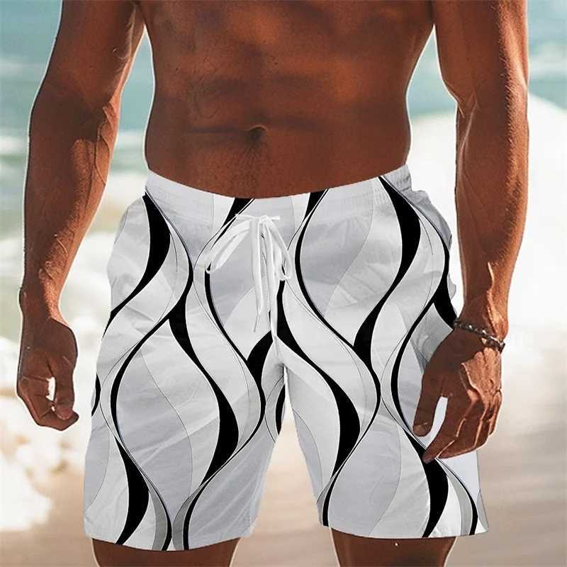 Mens Hawaiian Swimming Trunks 3D Simple Line Printing Beach Shorts Summer Quick-drying Outdoor Sports Board Shorts W250724