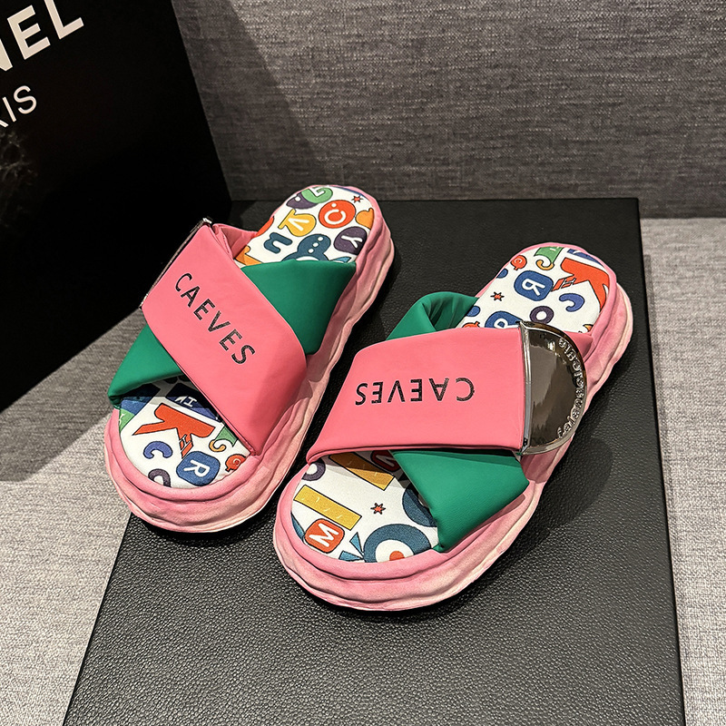 Ddmysports Trendy Graffiti Slippers For Women Summer Outdoor New Niche Fashion Platform Thick Sole Beach Sandals Outdoor Shoes