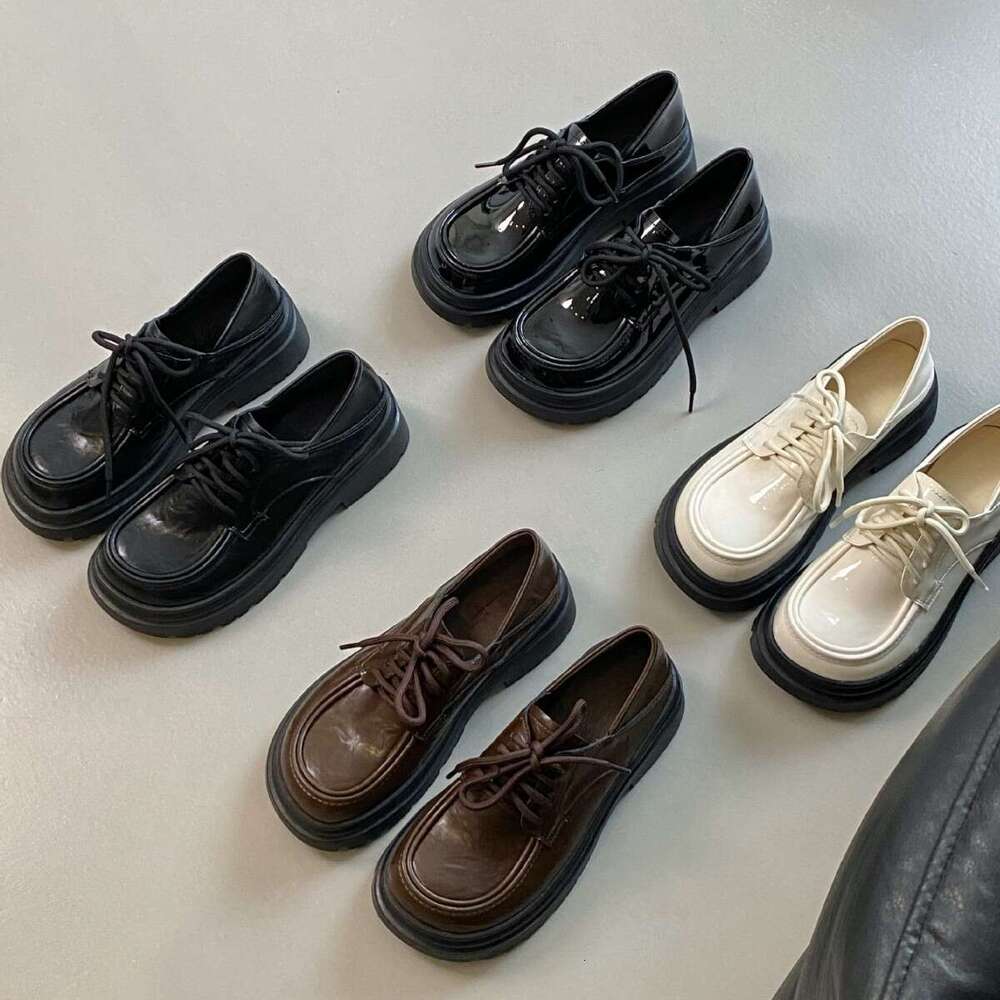 2025 Spring New Women's Leather Shoes for Outdoor Wear, High-End Thick-Soled Height-Increasing Uniform Boots, College Style Versatile Loafers