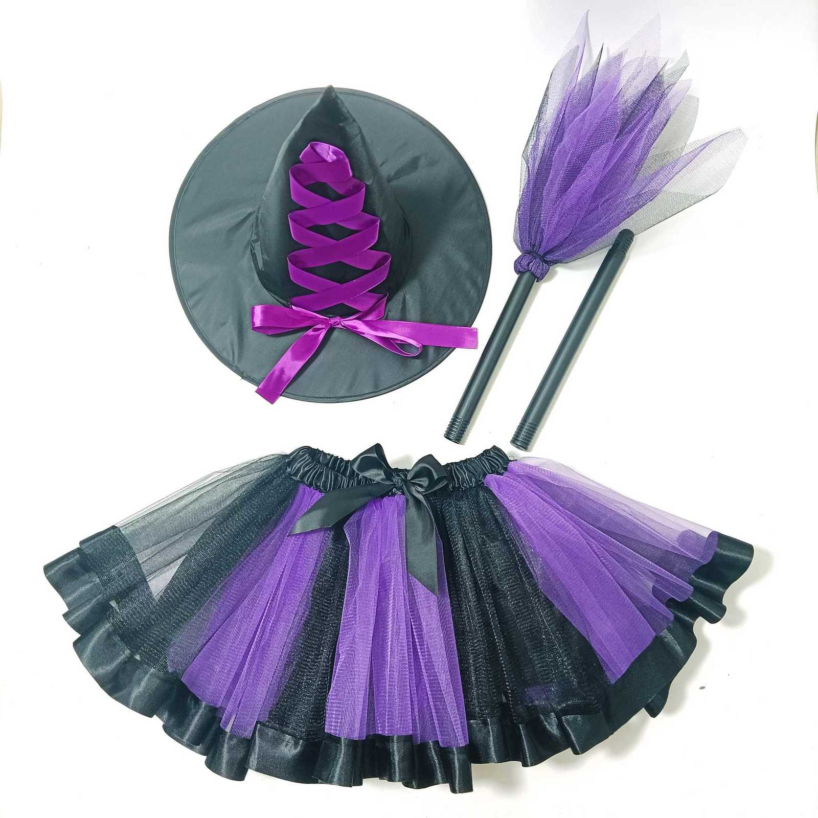 Girls Halloween Witch Costume Set for Cosplay Parties Includes Breathable Soft Lining Skirt Broom Hat for Children Z250725