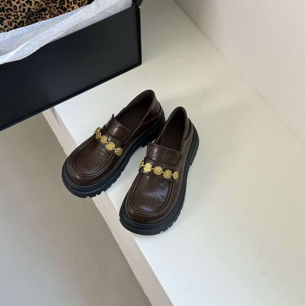 Spring New Women's Loafers Small Coin Strap British Style Leather for Women Versatile Outdoor Shoes