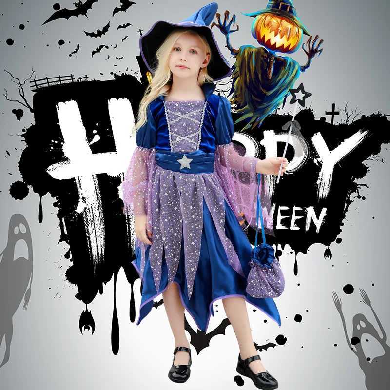 Halloween Par Costumes Witch Dress for Girls Kids Carnival Witch Costume Cosplay Dress Bag Hat Wand Suit Z250725