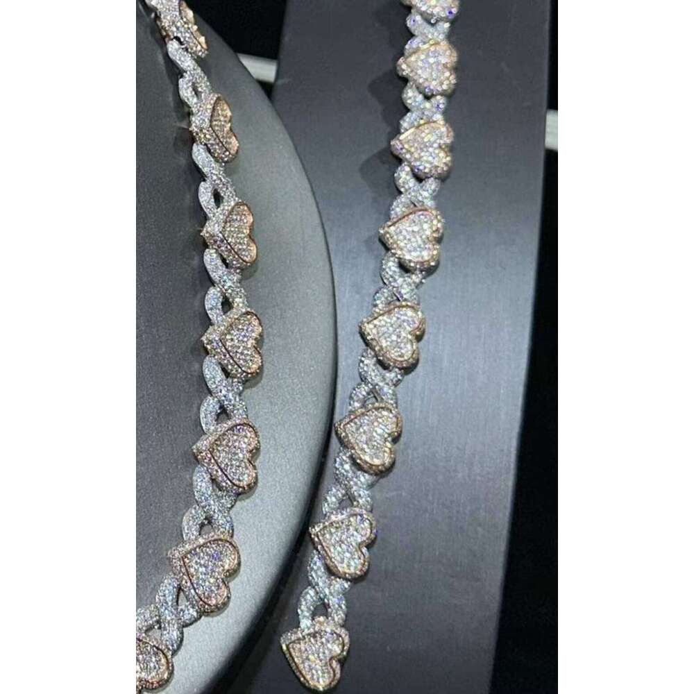 Custom Hip Hop Jewelry Necklace Heart Shape S Sterling VVS Moissanite Dia Cuban Link Chain