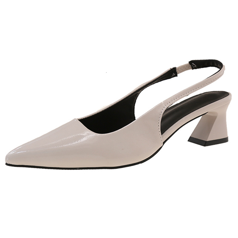 Ddmysports Chunky Heel Sandals For Women Summer New Korean Style Commuter High Heels French Patent Leather End Pointed Toe Single Shoes Outdoor Shoes