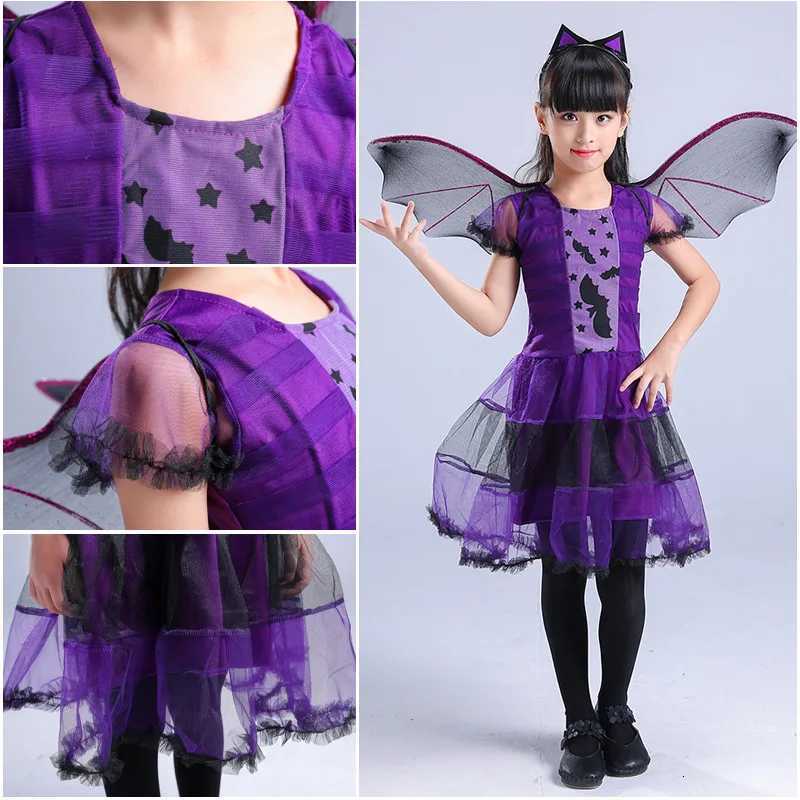 Baby Girls Purple Bat Dress Kids Cosplay Vampire Demon Costume with Wing Headwear Halloween Carnivat Witch Role Play Clothes Z250725