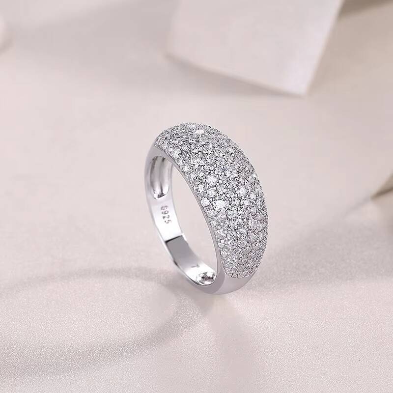 Luxury Fine Jewelry S925 Sterling Silver Pave Setting Dome Design Moissanite Ring for Women Engagement Wedding Ring