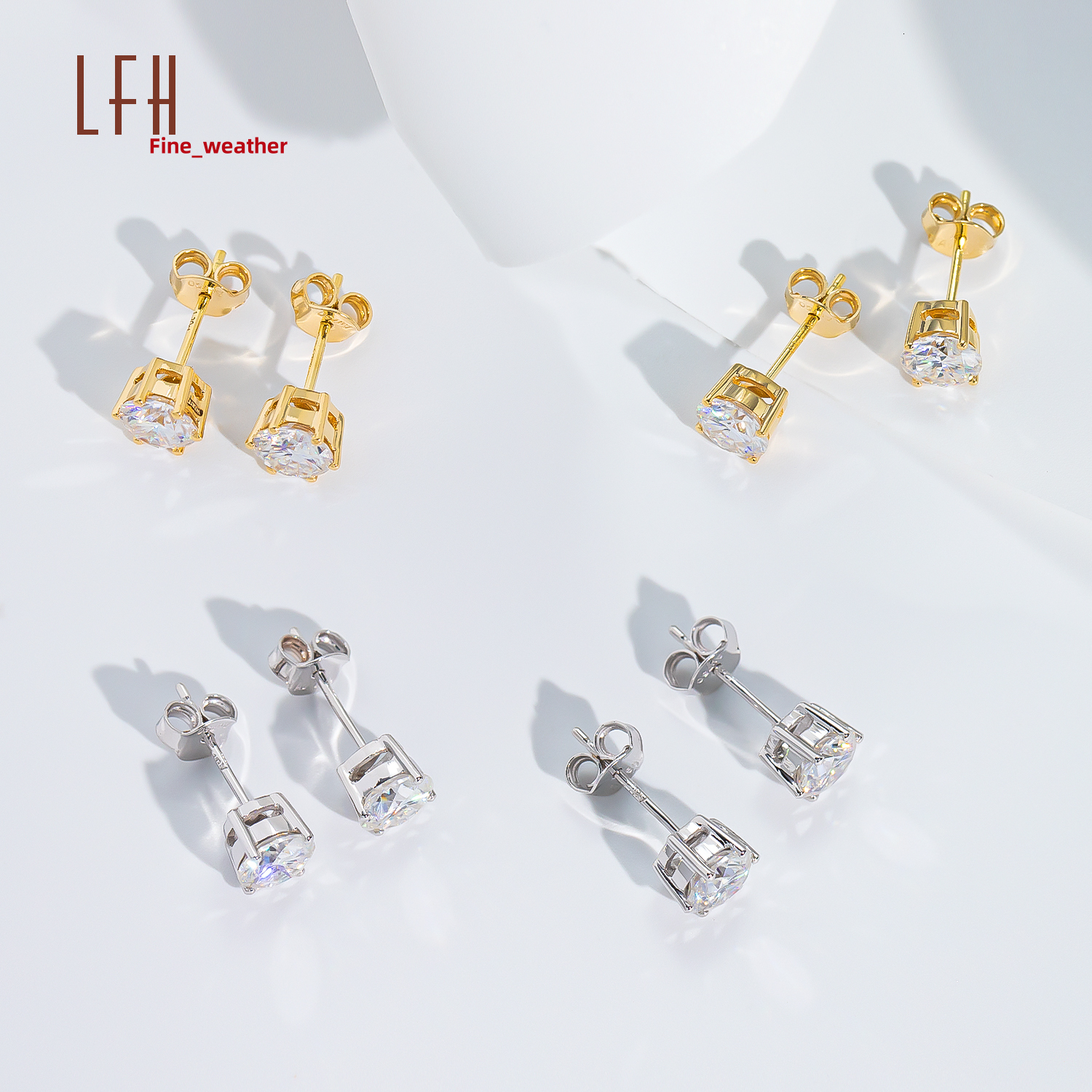 Wholesale Classic Design 18K Real Gold Moissanite Customizable Stone Stud Earrings for Women Au750 Moissanite Stud Earrings