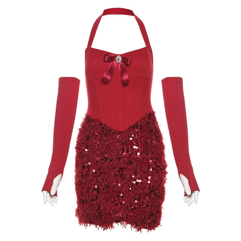 2024 Autumn New Women's Solid Color Slim Fit Bodycon Fashion High Waist Halter Backless Dress cf8