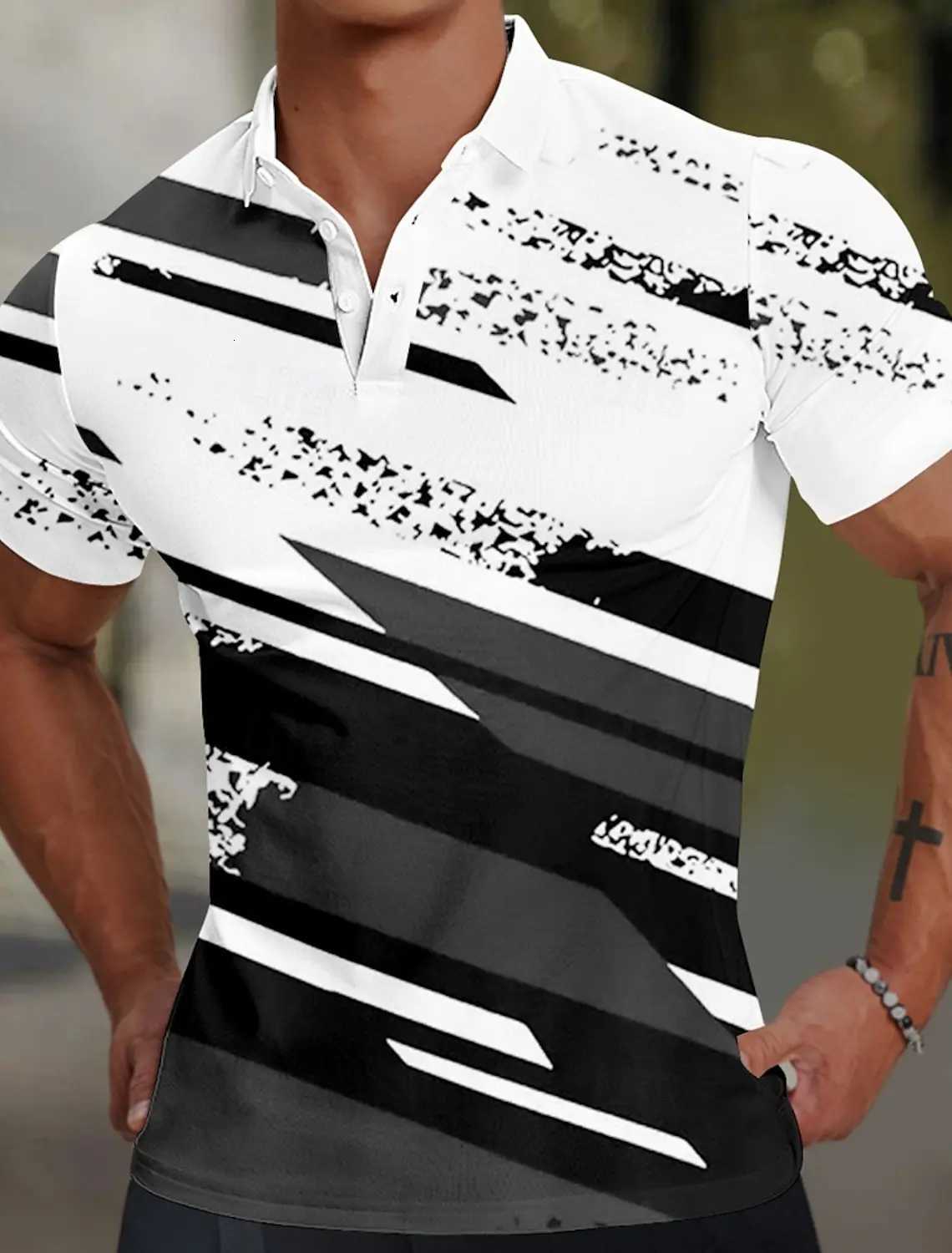 Mens Geometric Line Polo Shirts Golf Shirts Short Sleeve Polo Shirts Collared Shirt Sportswear Casual Vacation Wear Party Shirts XJ250725