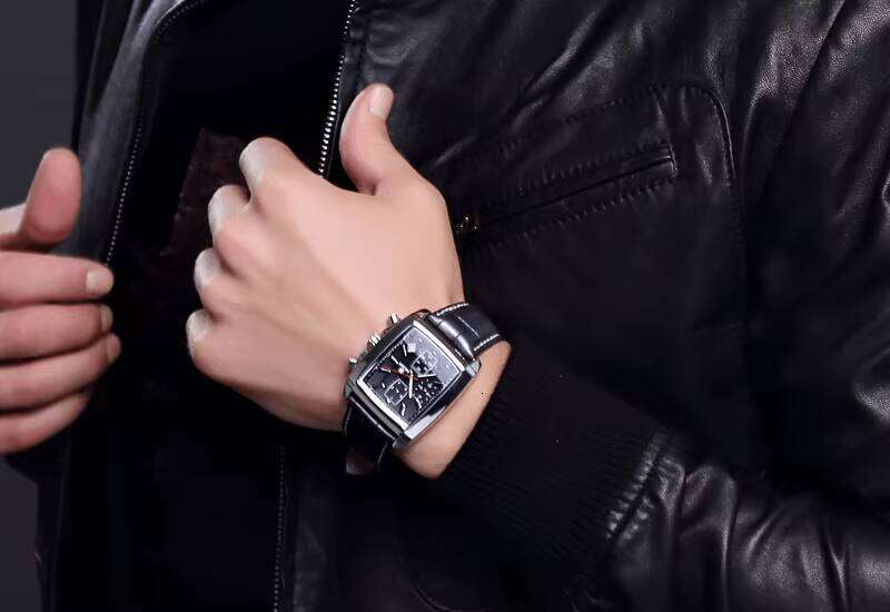 DHwatches MEGIR Men's Square Watch - Digital-Analog, Luminous, 30M Waterproof, Leather Strap, Business Chronograph