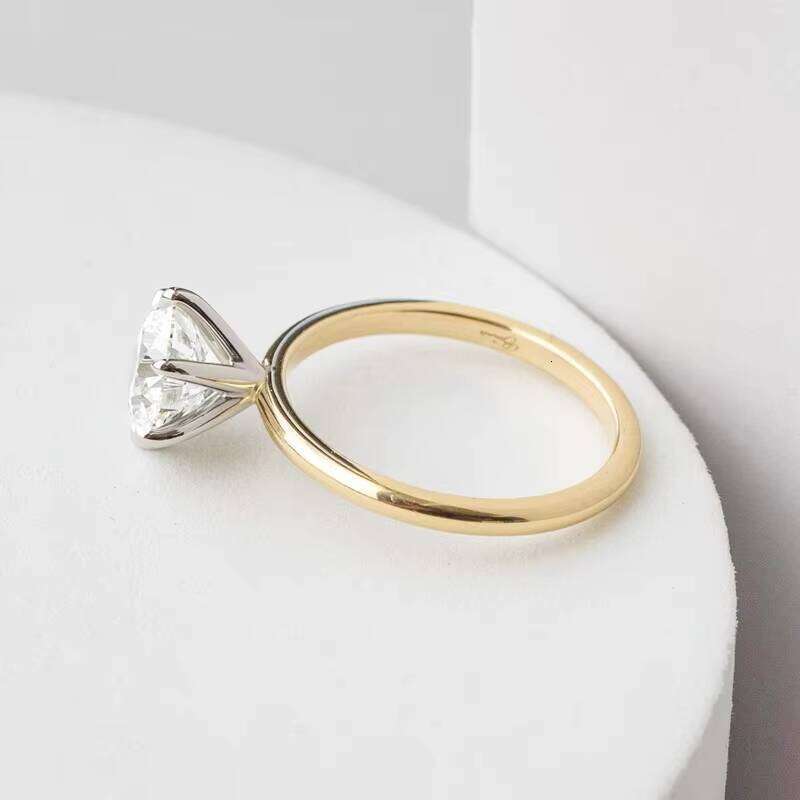 Custom Made Gold Classic Look of 2CT Round GRA Moissanite 6 Prongs 2 Tones Solitaire Ring