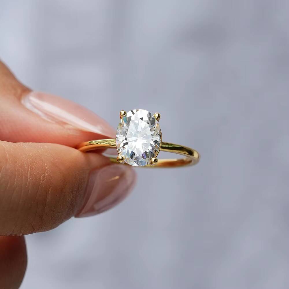 Fine Jewelry Oval Cut VVS 1 2ct Misanite Diamond Wedding Ring for Women Real Golden Plated S925 Sterling Silver With Gra
