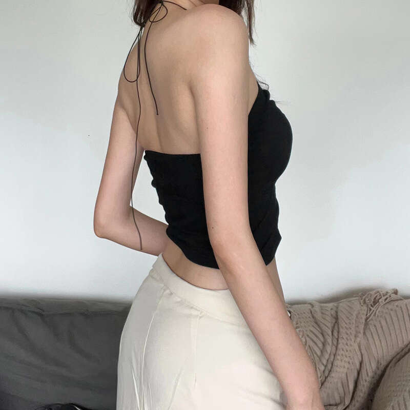2022 Autumn New Women's Solid Color Slim Fashion Halter Neck Tie Sexy Backless Tank Top ff5