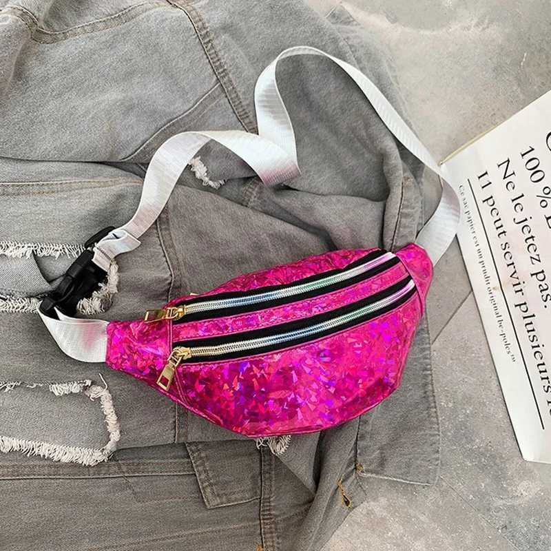 Holographic Fanny Pack Hologram Waist Bag Laser PU Leather Travel Banana Hip Bum Zip Waist Bags Shoulder Bag for Girls Y250724