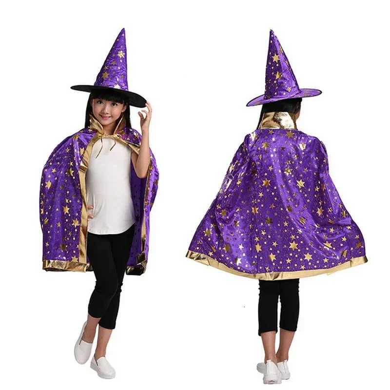 Halloween Costume Satin Cape with Hat for Kids Boys Wizard Girls Witch Cosplay Halloween Par Child Dress Up Ghost Clothes 2021 Z250725