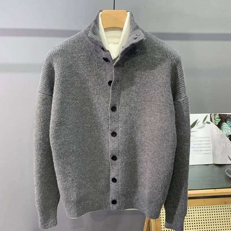 Hip Hop Urban Style Sweater Cardigan Korean Grunge Button Jacket for Men Winter New Half Turtleneck Solid Knitted Coat