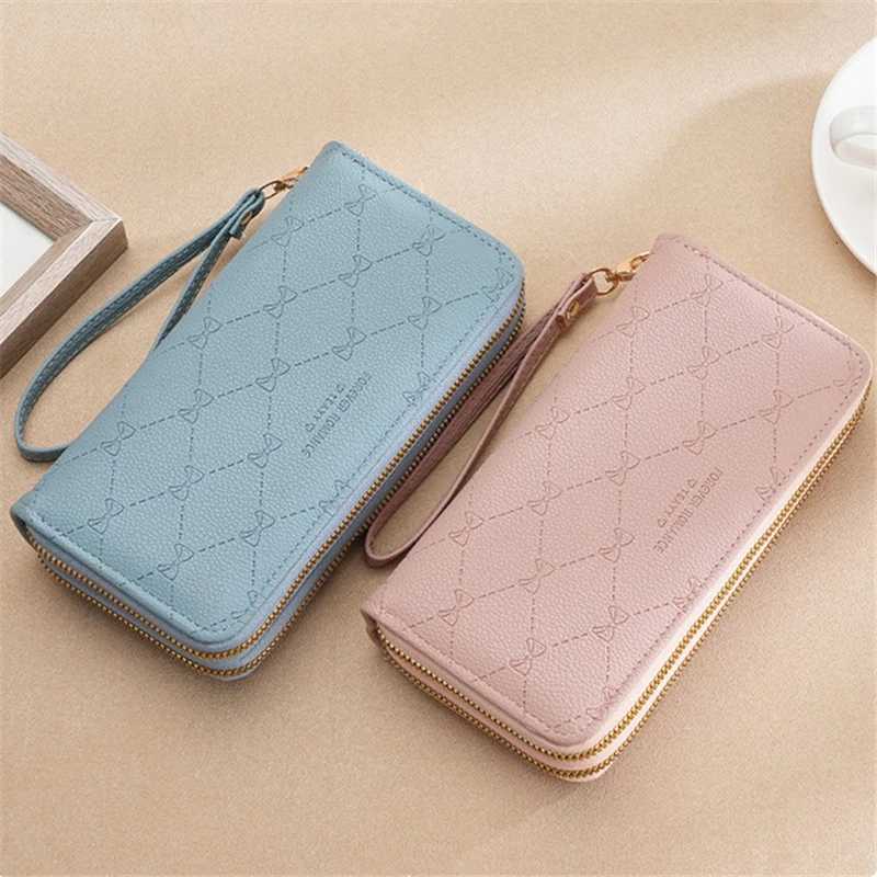New Womens Long Wallet Korean Double Zipper Clutch Bag Large Capacity Bow Coin Pouch Card Holder Simple Female Purse for Ladies Z250725