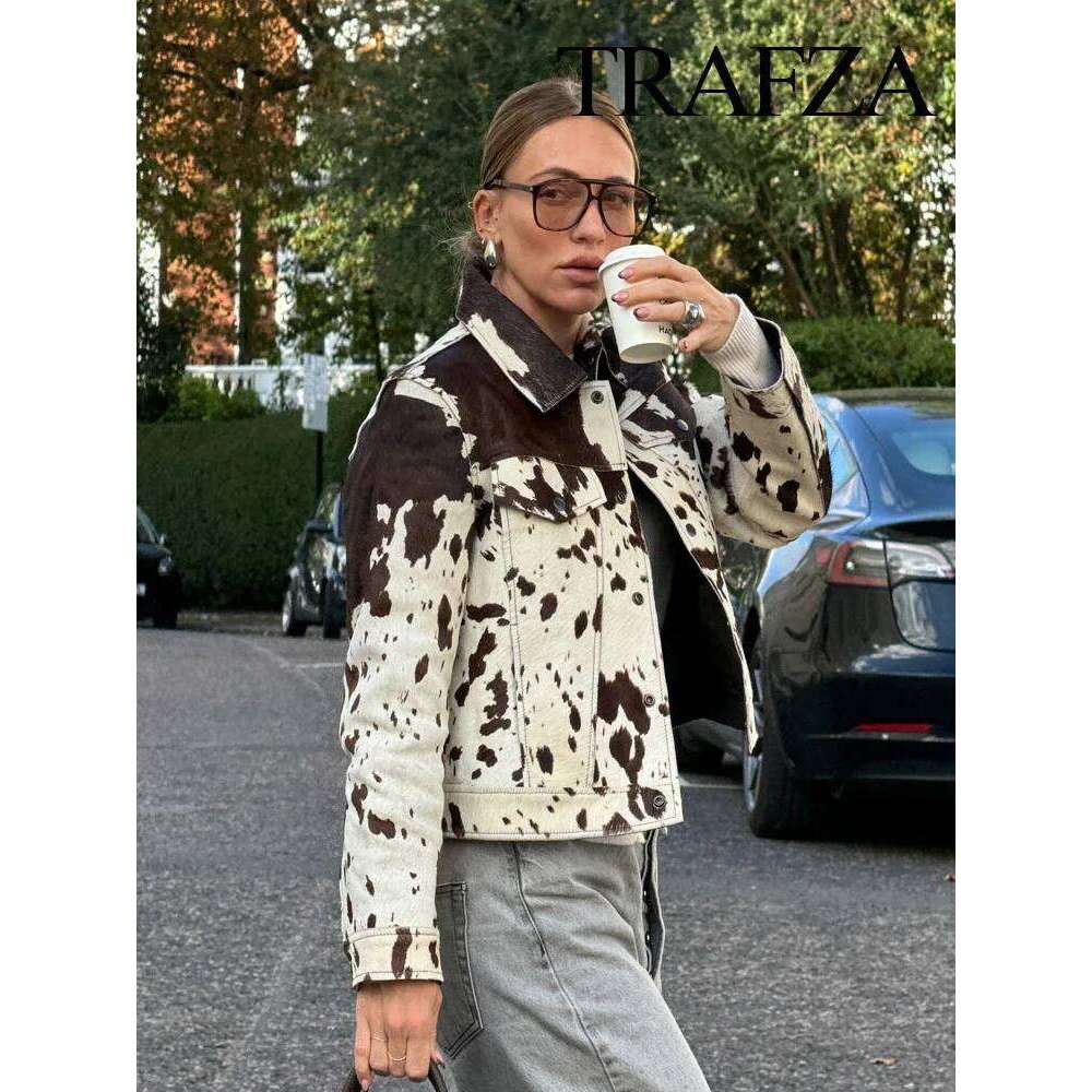 Designer Clothing 2025 Woman Fashion Jackets Print Turn Down Collar Long Sleeves Pocket Single Breasted Female Autumn Streetwear Style Coats