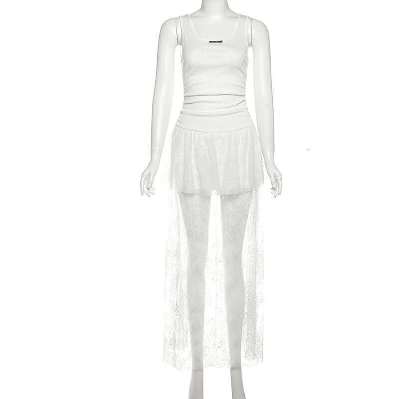 2025 Summer New Elegant Slim Fit Versatile Waist-Cinching Top Mesh Lace Dress Women's Clothing 16e