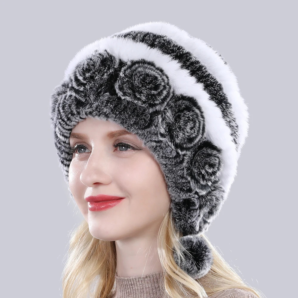 Natural Soft Knitted Rex Rabbit Fur Hat Russia Women Winter 100% Genuine Rex Rabbit Fur Caps Lady Warm Rex Rabbit Fur Hats 250724