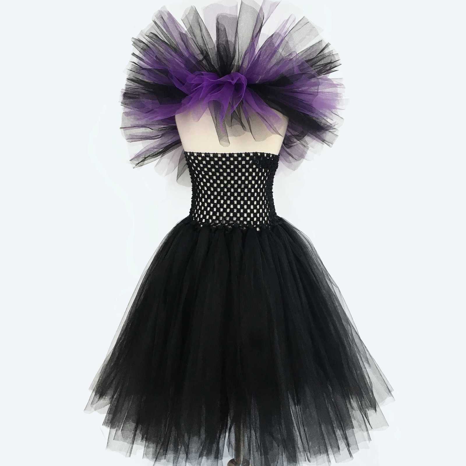 Girls Evil Queen Maleficent Witch Tutu Dress Kids Crochet Dress Ball Gown with Hairbow Children Halloween Par Costume Dresses Z250725