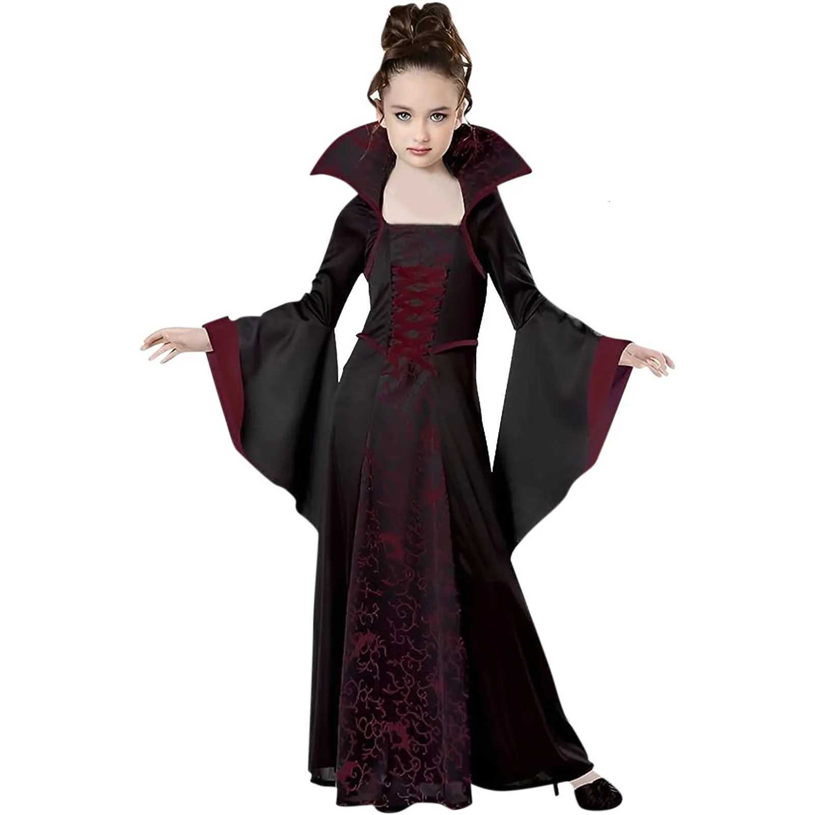 Girl Vampire Halloween Dress For Kid Ghost Bride Gothic Cosplay Vampire Costume Count Vampiran Carnival Outfit Black Red Clothes Z250725