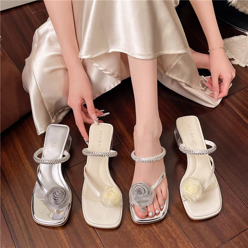 Ddmysports Silver For Women Summer Outdoor New French High End Flower Toe Fairy Style Dress Sandals Outdoor Shoes