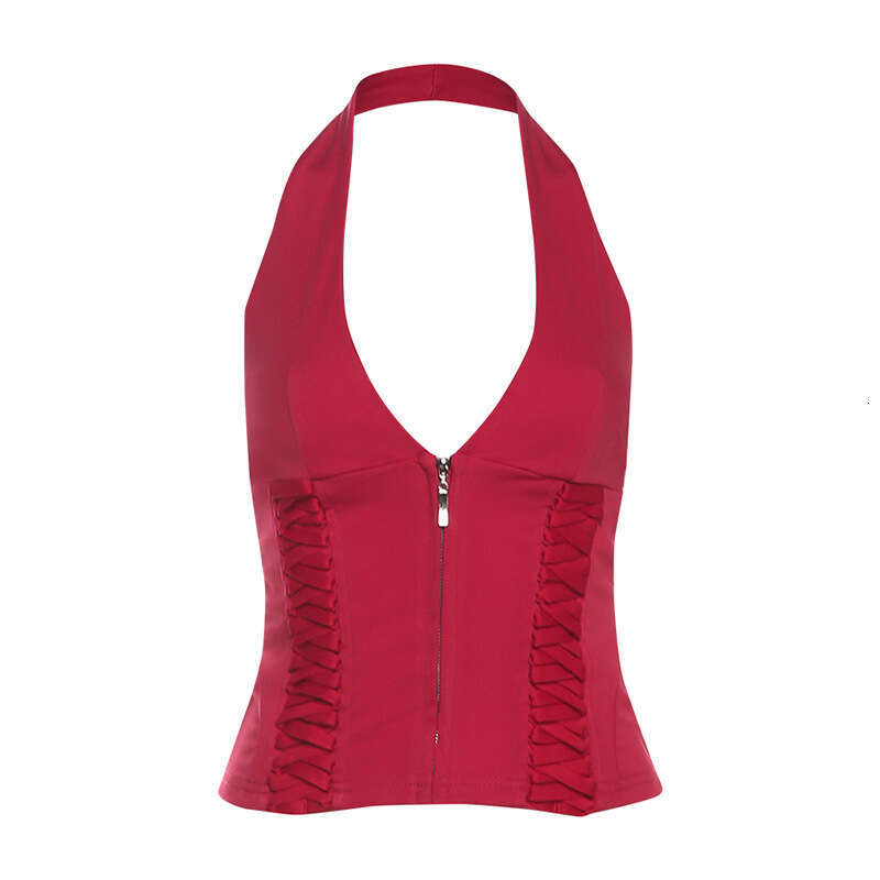 INS Style 2025 Spring New Women's Solid Color Slim Street Fashion Halter Backless Tank Top 5f9