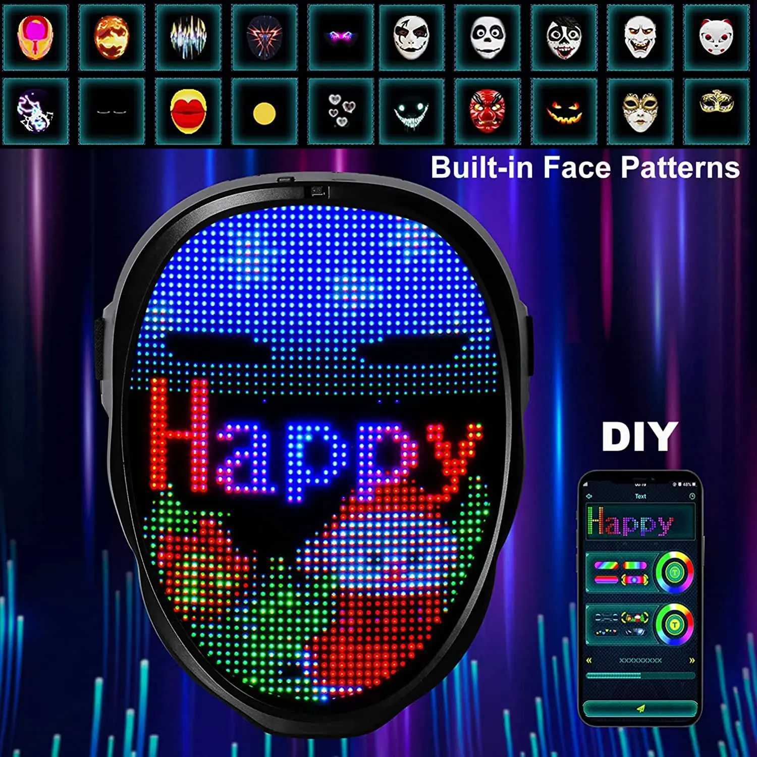 Face Transforming LED Mask with App Control - Programmable LED Halloween Mask Digital Luminous Mask for Adults Y250725