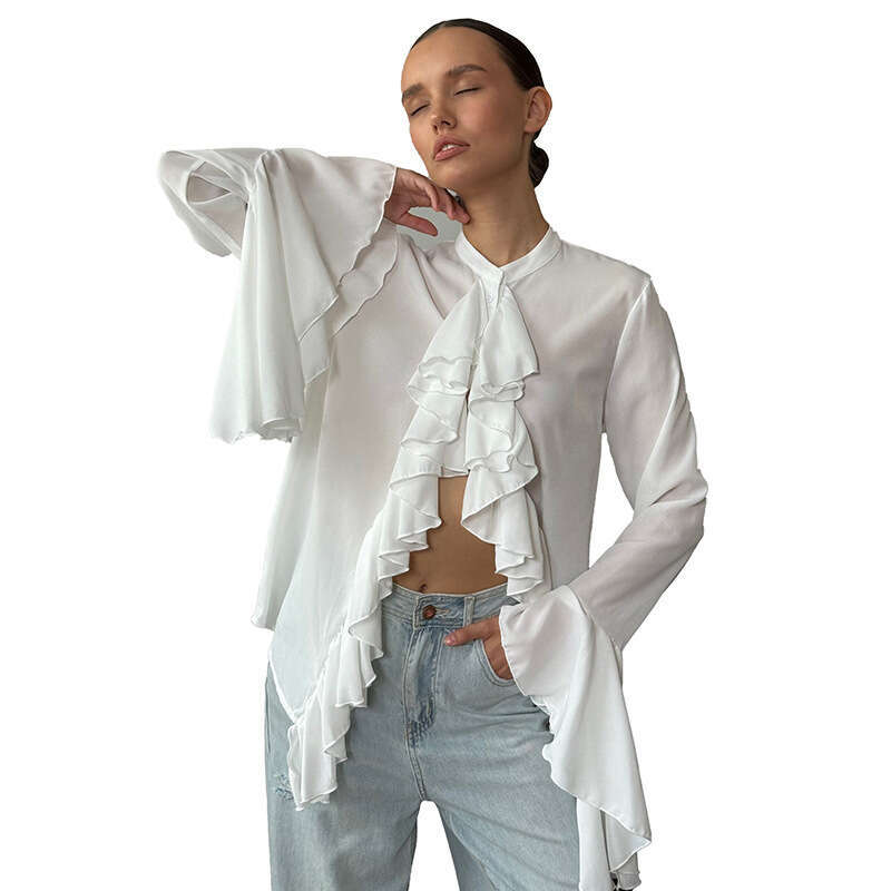 Ytp471 Women's Autumn New Solid Color French Sexy Flared Sleeve Lace T-Shirt Top B5