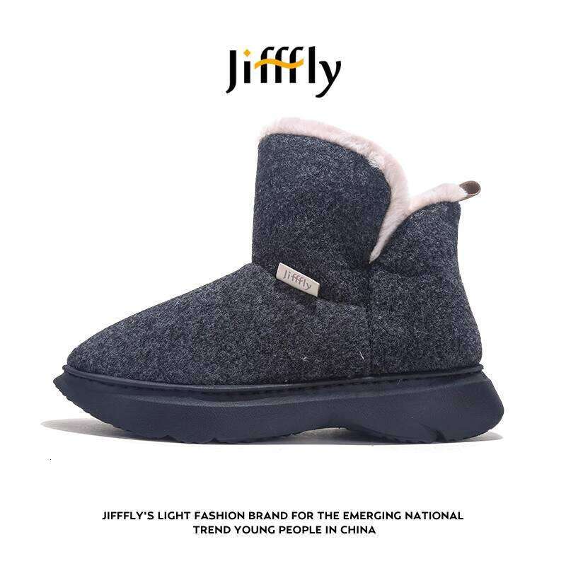 without designer Jifffly Snow Boots for Women 2025 Summer New Fashion Versatile Fleece-Lined Warm Thick-Soled Height-Increasing Short Cotton Shoes