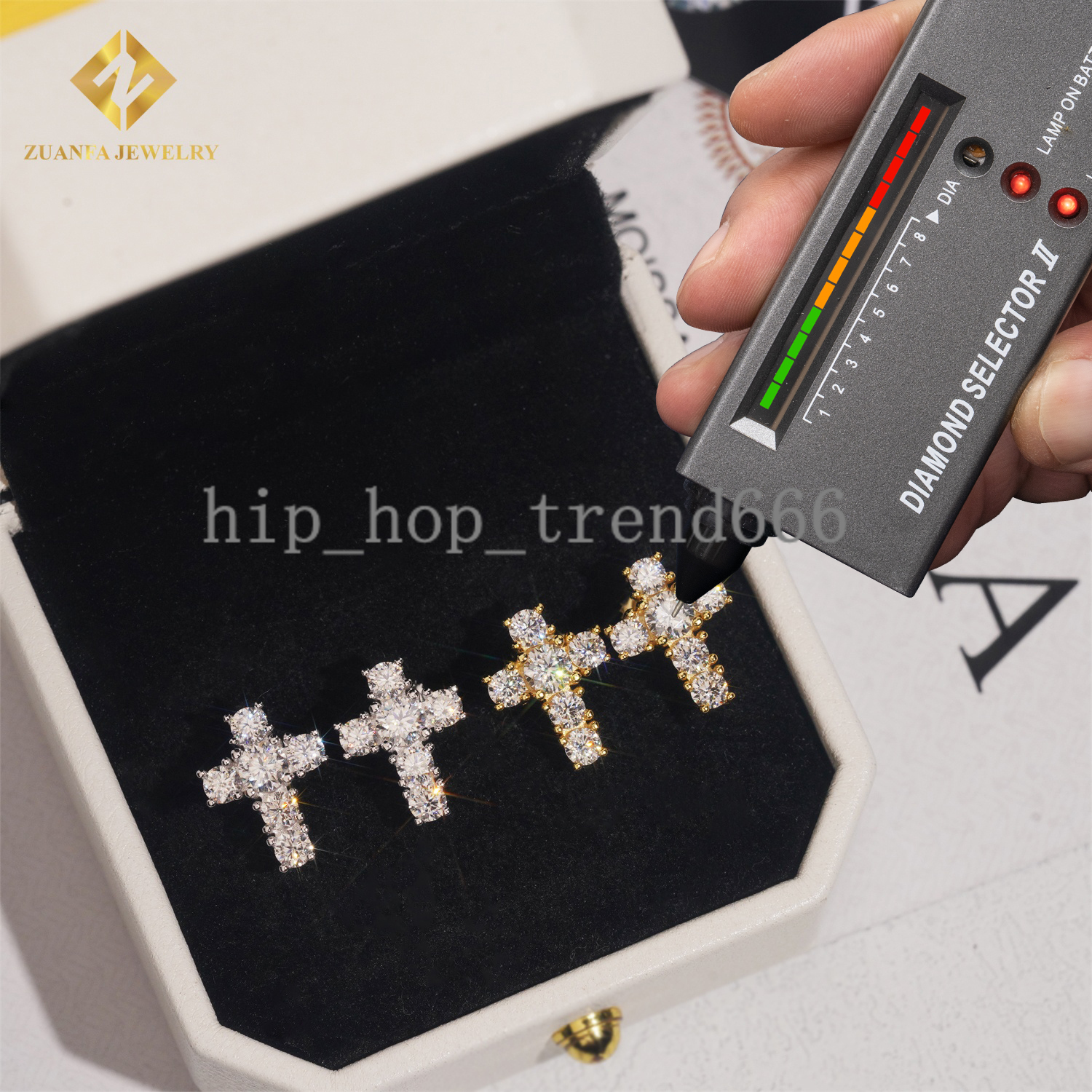 Bulk Drop Iced Out Hip Hop Cross Stud Earrings with Sterling Silver 925 Screw Backs and Moissanite Diamonds