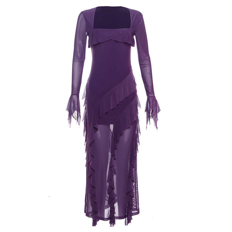 2024 Autumn Winter New Women's Solid Color Slim High Waist Street Fashion Square Neck Long Sleeve Dress 022