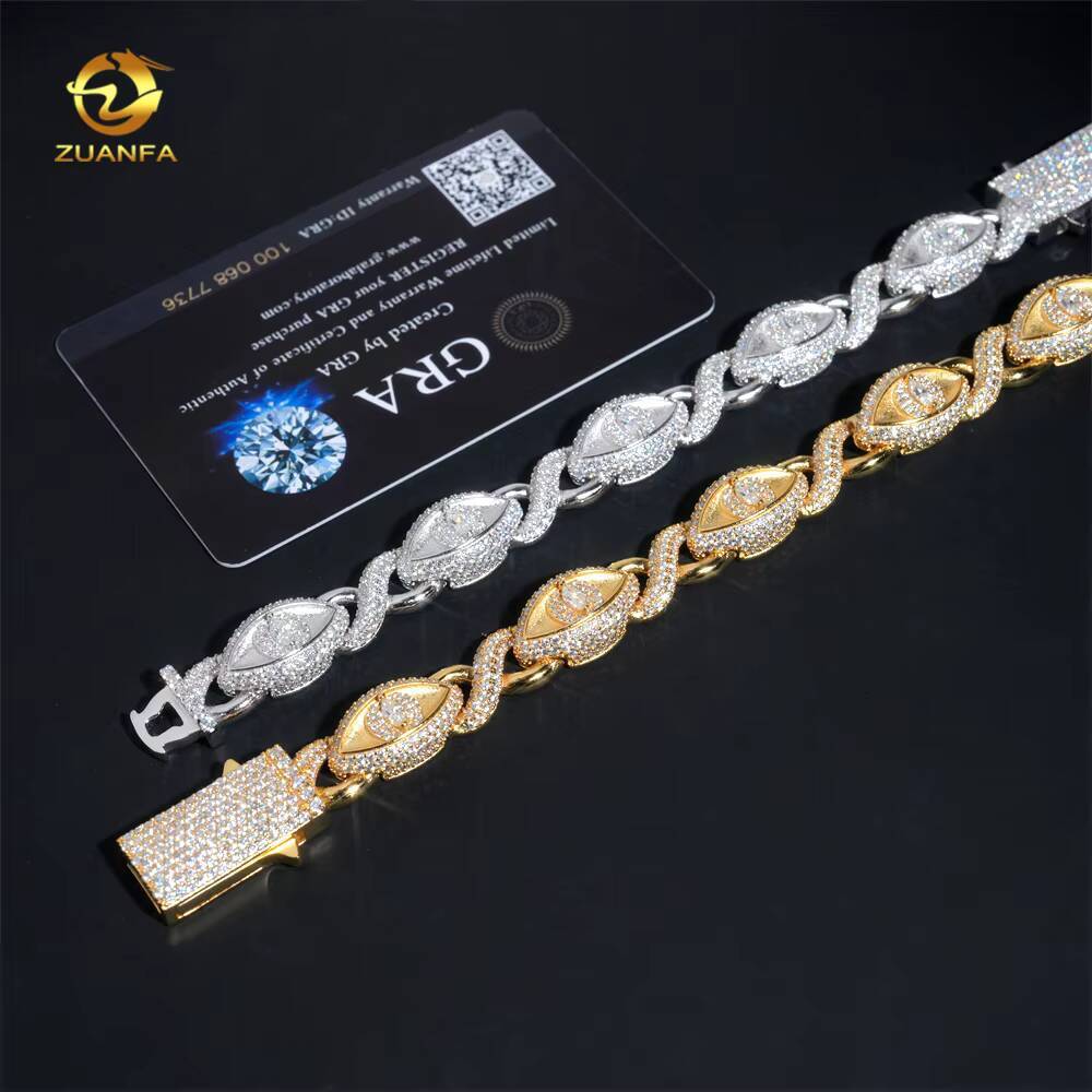 Fast Shipping New Design EYES Design VVS GRA Certified Moissanite 18K Gold Plated Cuban Link Bracelet Hiphop Jewelry Necklace