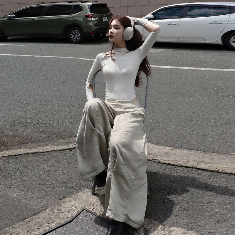 2024 Autumn New Women's Solid Color Sexy Long Sleeve Round Neck Slim Backless T-Shirt 3bc