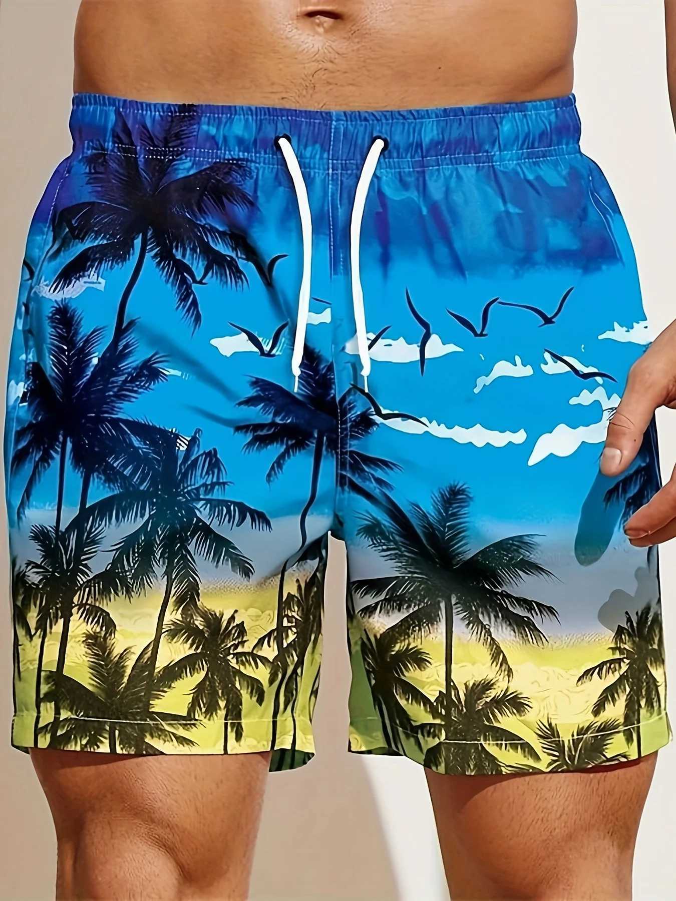 Mens Loose Beach Shorts Drawstring Quick Dry Coconut Tree Shorts For Summer Women Men 3D Print Casual Oversized Sport Shorts W250724