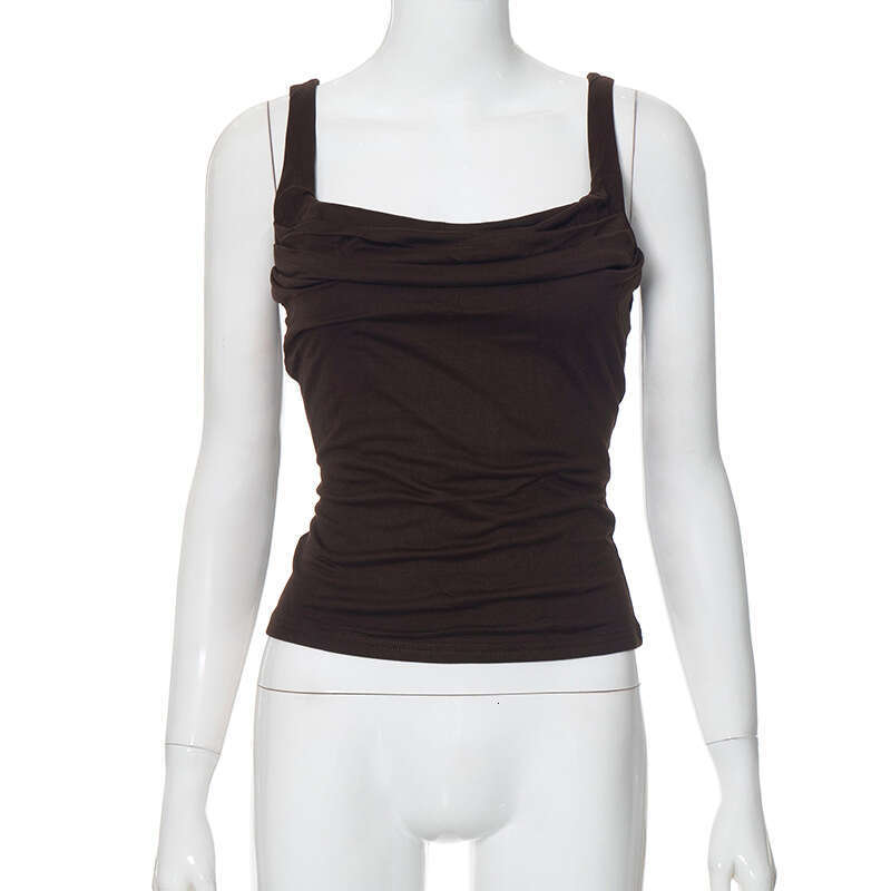 Y23tp7 Women's Spring New Slim Fit Solid Color Patchwork Ruched Camisole T-Shirt Top B5