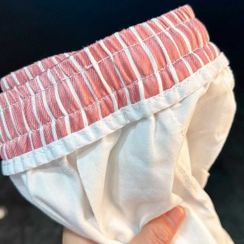 2025 Summer New Striped Quarter Pants Mens Casual Slimming Straight Tube Ice Feel Drawstring Beach Shorts W250724
