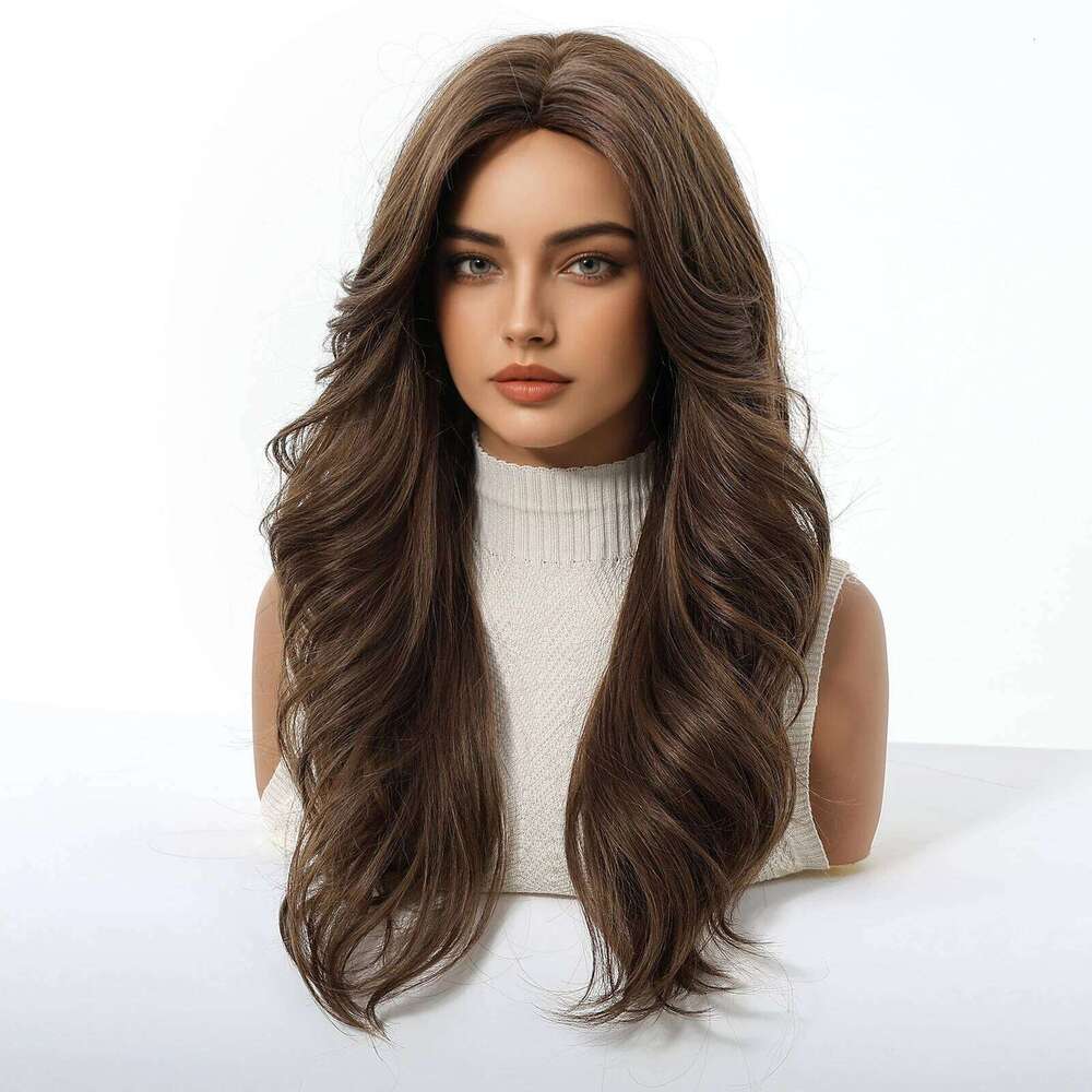 Allbell Magique Natural Brown Synthetic For Women Daily Party Long Wavy Curly Layered Heat Resistant Middle Part Wigs