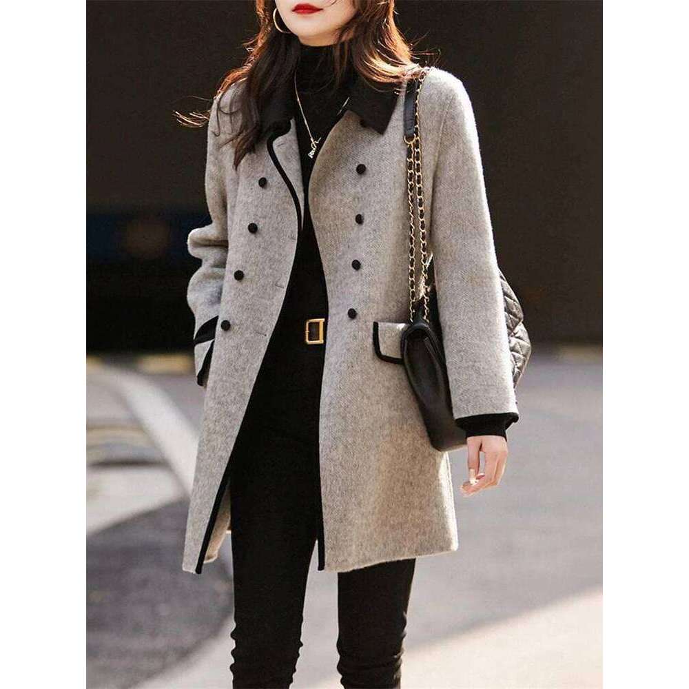 Designer Clothing New Women's Gray Mid Korean Commuting Fashion Office Women Long Suit Notched Collar Woolen Coat Autumn Winter Fashion