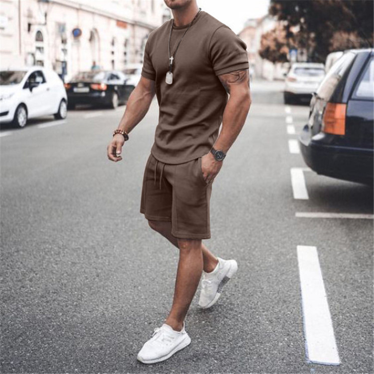 vintage Mens Summer Set 2pc Casual Sportswear Simple Series Short Sleeve Shirt And Shorts Two Piece Sets For Male Ropa Hombre