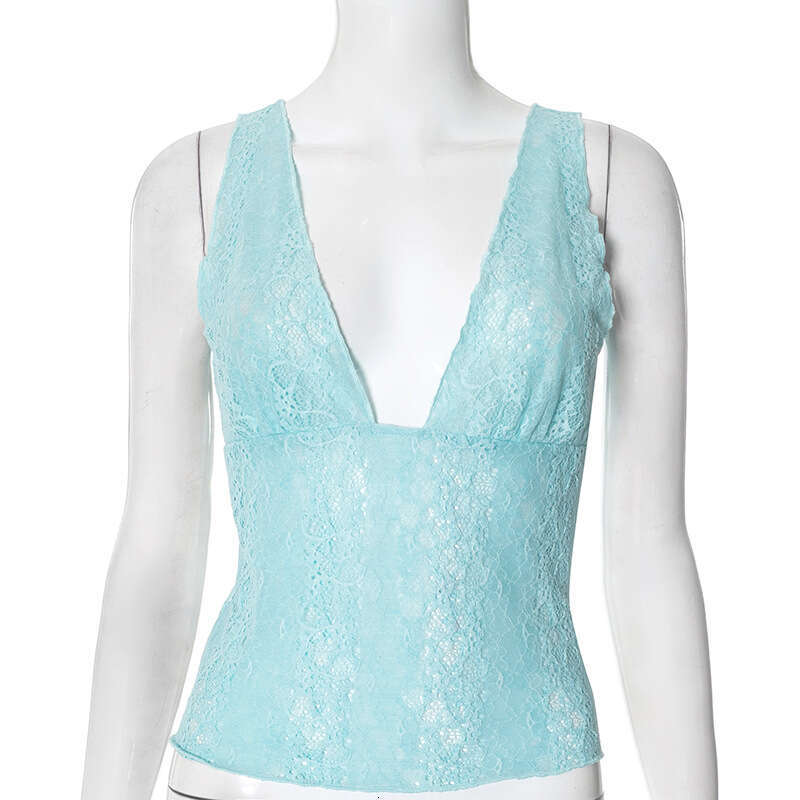 Ytp689 Women's Autumn Winter Deep V Neck Pullover Vest Hollow Lace Waist-Cinching Crop Top T-Shirt B5
