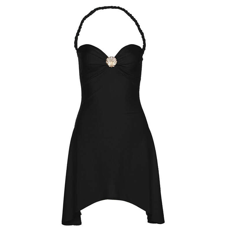 2025 Summer New Women's Solid Color Sexy Halter Neck Strapless Waist-Cinching Dress 468