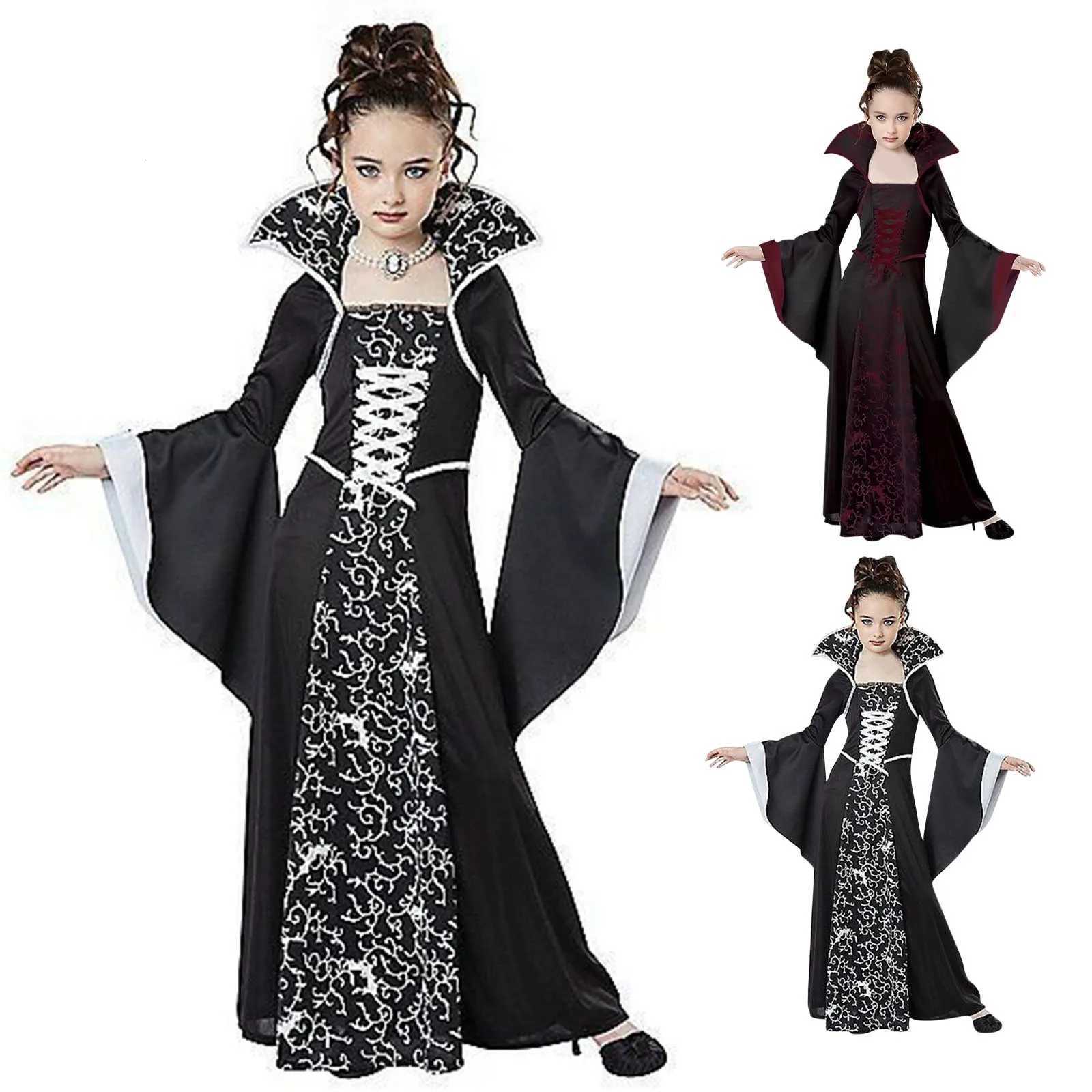 Girl Vampire Halloween Dress For Kid Ghost Bride Gothic Cosplay Vampire Costume Count Vampiran Carnival Outfit Black Red Clothes Z250725