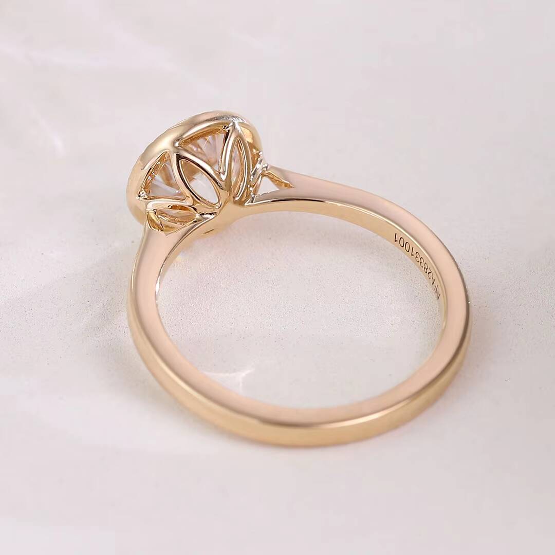 Oec Round Cut Moissanite Diamond Flower Cutting Engagement Ring Fine Jewelry DEF VVS Moissanite Solid Gold Ring