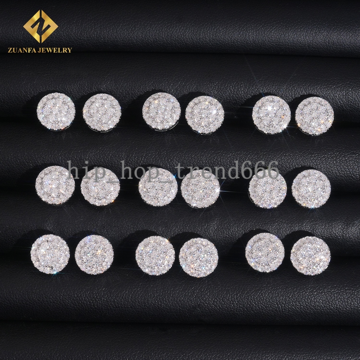 GRA Certified Round Moissanite Cluster Hip Hop Stud Earring 925 Sterling Silver Fully Iced Out Stud Earrings