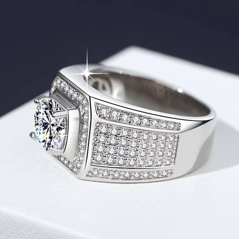 Fine Jewelry 2CT VVs1 Moissanite Synthetic Diamond Heavy S925 Sterling Silver Men Rings of Gifts