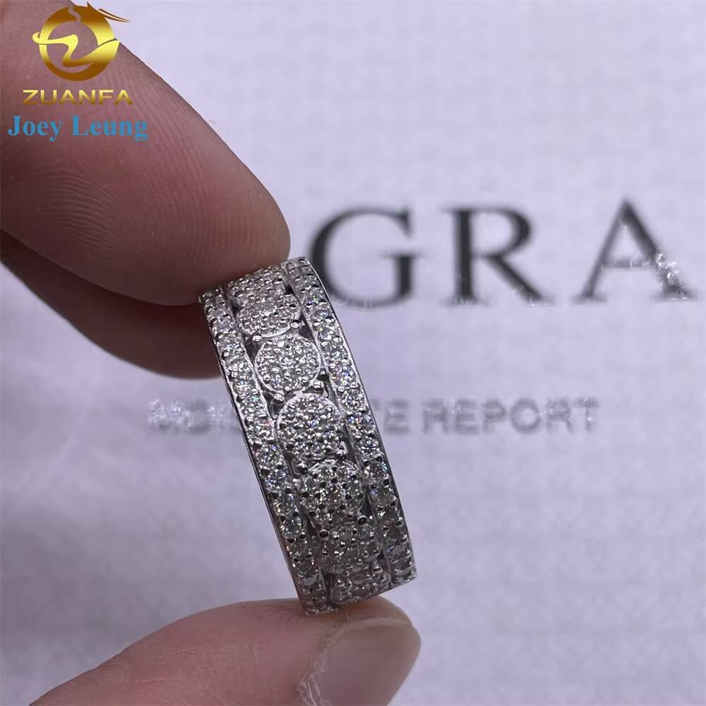 Pass Diamond Tester Factory Wholesale Price Custom Fine Jewelry 925 Sterling Silver Iced Out Hip Hop Moissanite Ring for Men